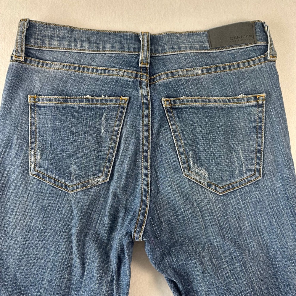 Carmar Denim Distressed Red Star Patch Skinny Jeans Blue Medium Wash Size 25 - Picture 8 of 10